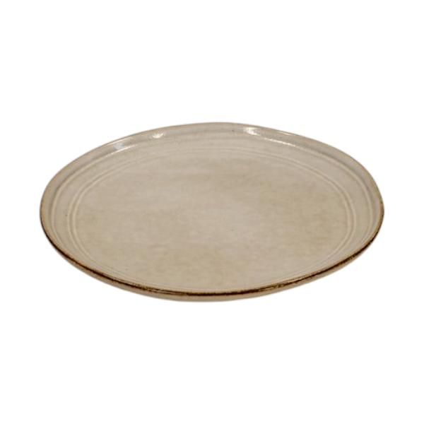 Four Candle Satchville stoneware side plate in a neutral beige glaze with a rustic, textured rim on a white surface.