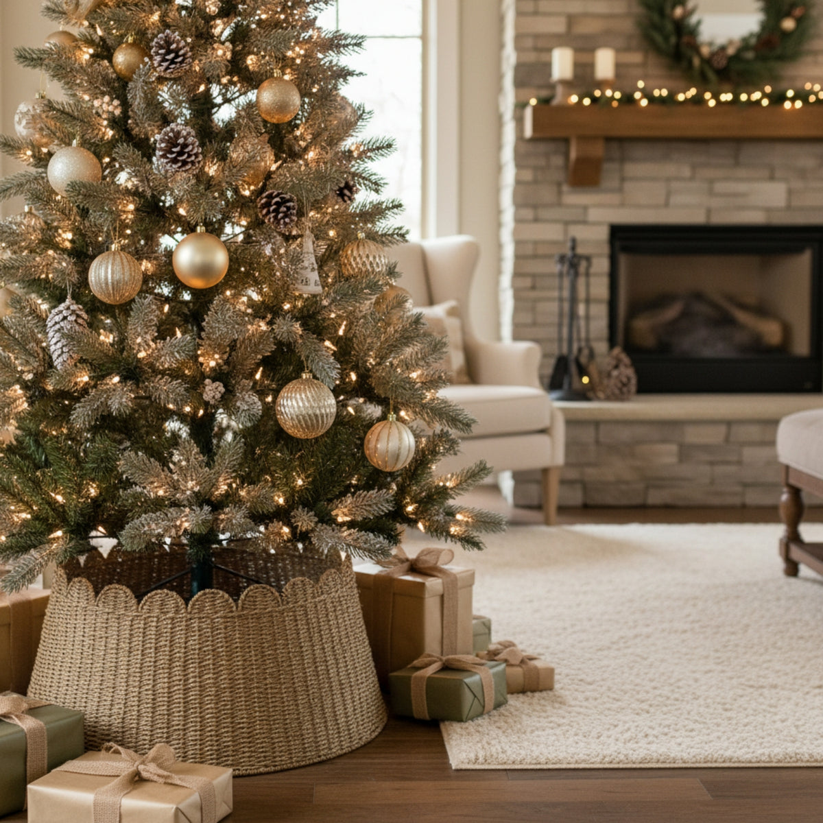 Paper string tree skirt with Scalloped Edge