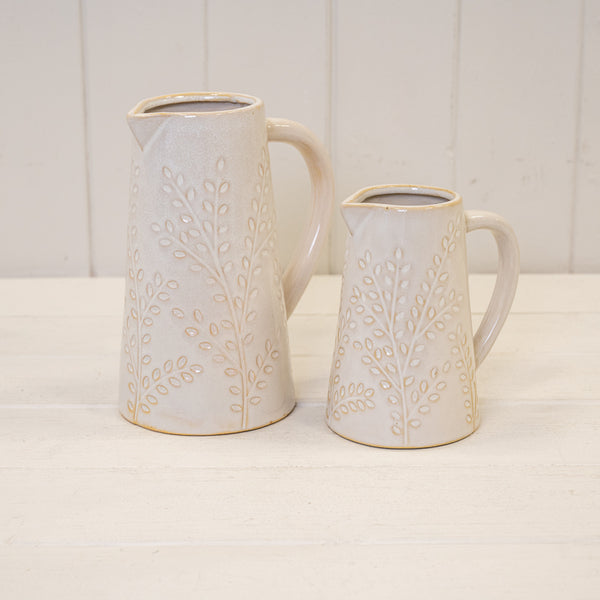 Small Natural Ceramic Jug with Olive branch Design