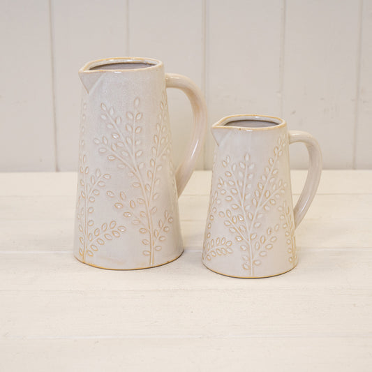 Large Ceramic Natural Jug with Olive Branch Design