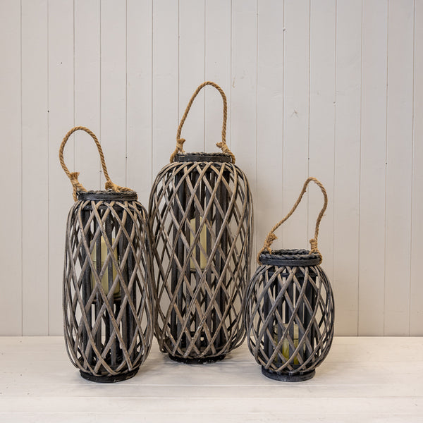Grey Wicker Lantern 33 cm
