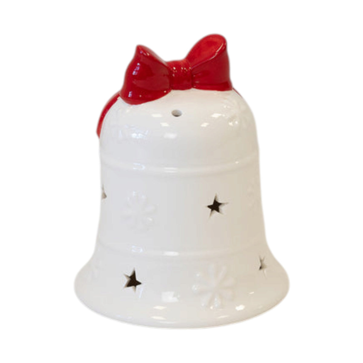 White Christmas Bell with Red Bow LED