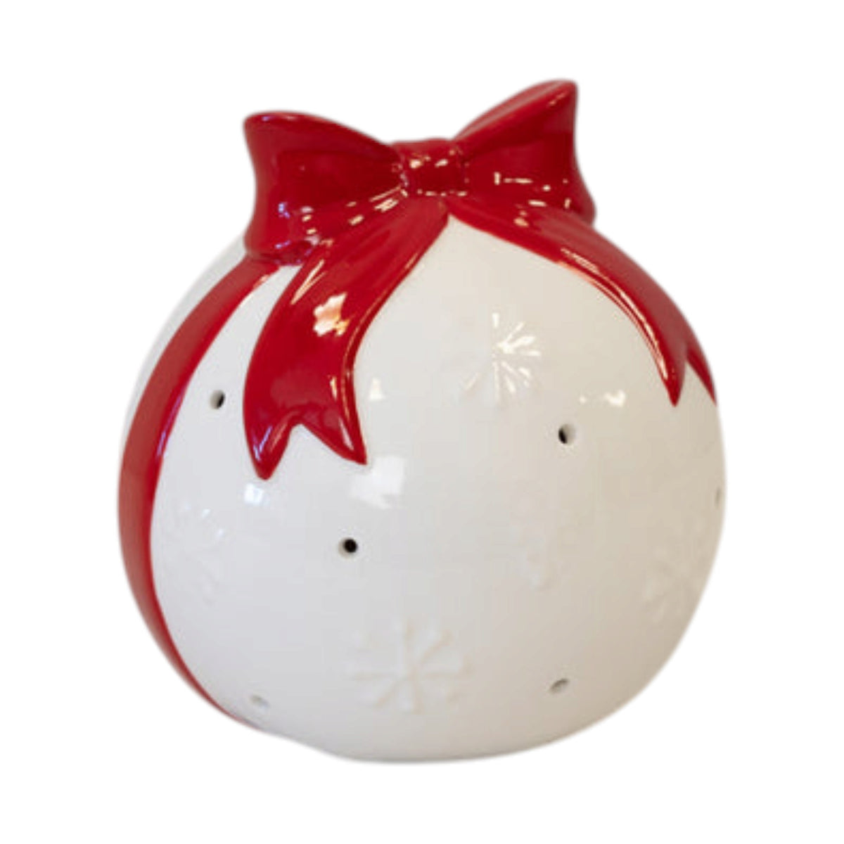 White Christmas Bauble with Red Bow
