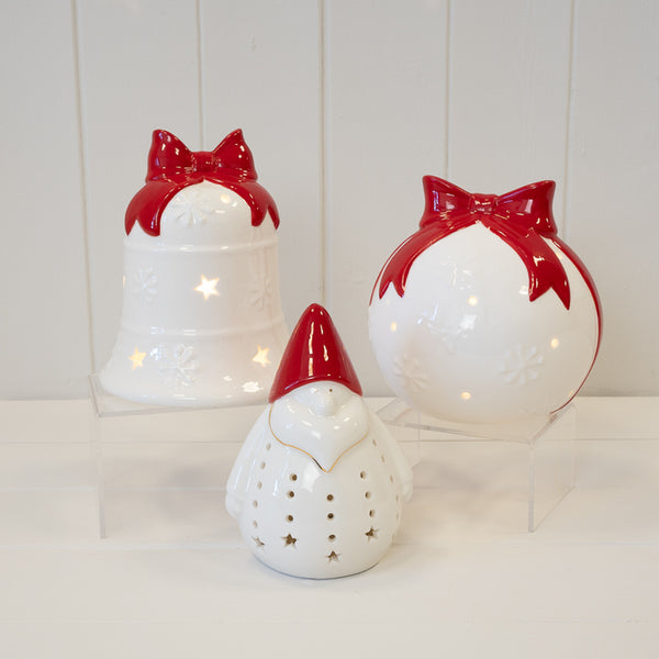 White Christmas Bauble with Red Bow