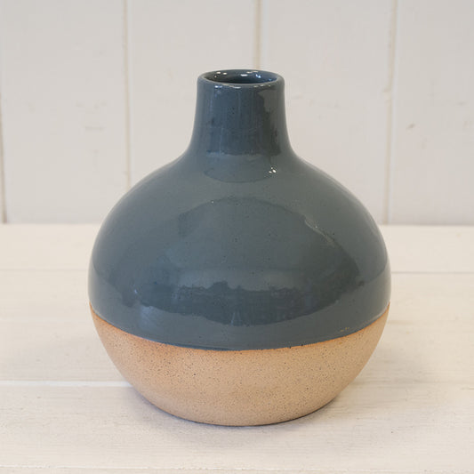 Blue Ceramic Glazed Vase withn Unglazed Design