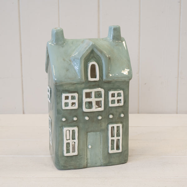 Large Nordic Green Ceramic Tealight Holder House