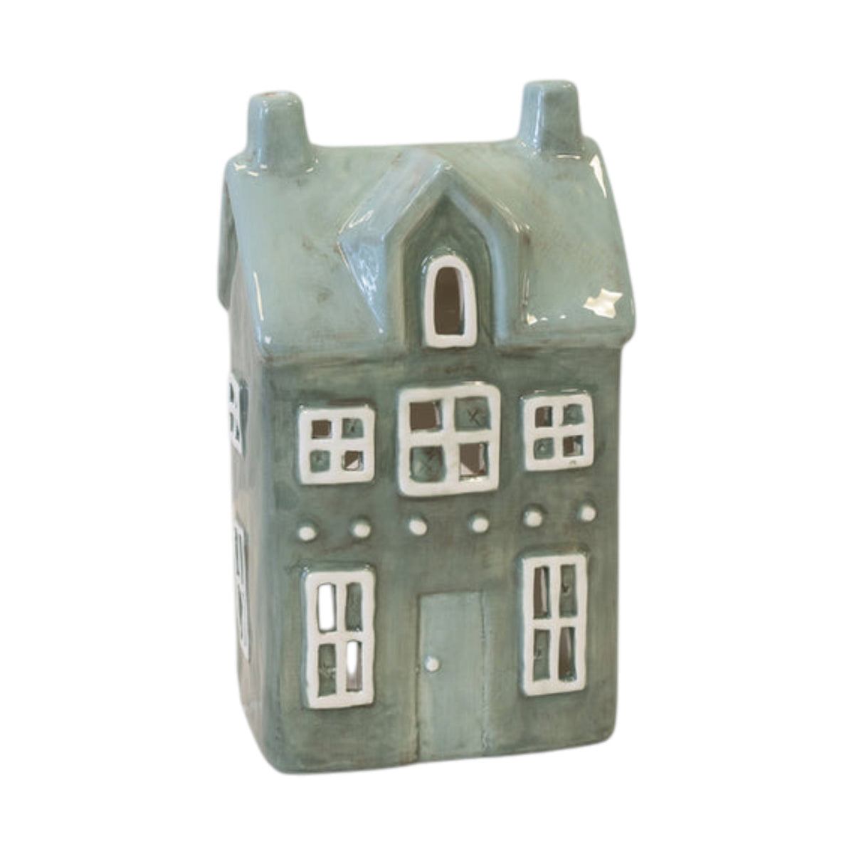 Large Nordic Green Ceramic Tealight Holder House