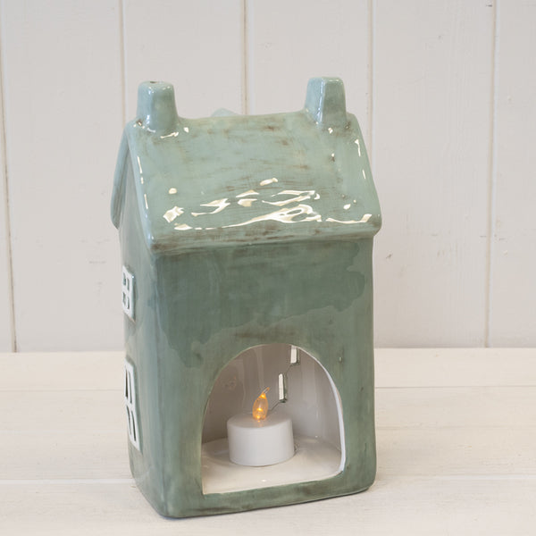 Large Nordic Green Ceramic Tealight Holder House