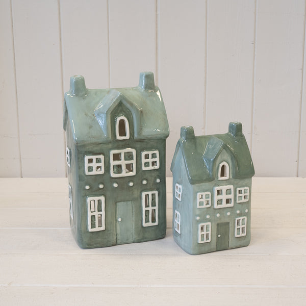 Large Nordic Green Ceramic Tealight Holder House