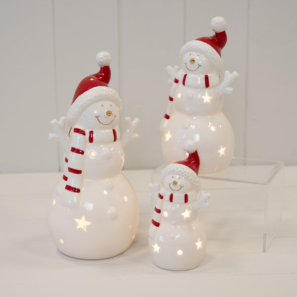 Medium White Christmas LED Snowman in a Scarf