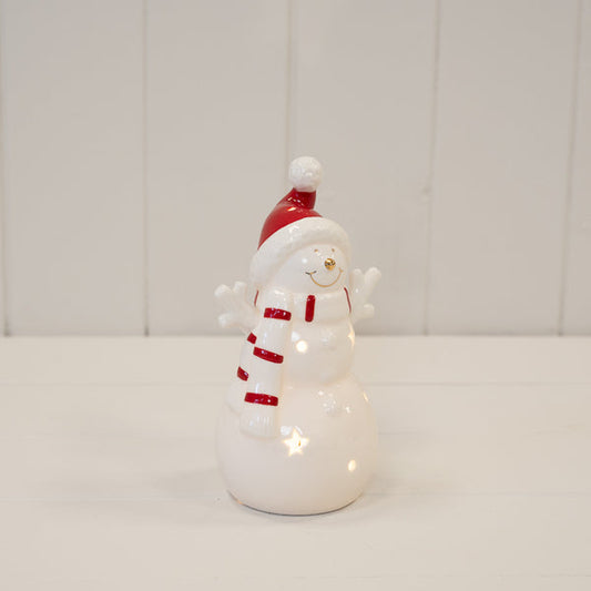 Medium White Christmas LED Snowman in a Scarf