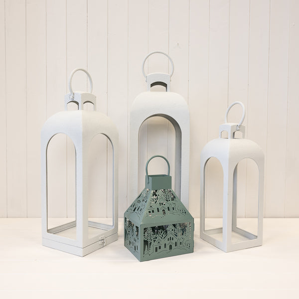 Off White Metal Open Faced Lantern Large