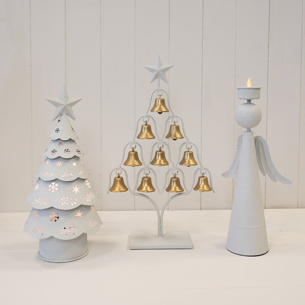 Off White Christmas Tree with Brushed Gold Bells