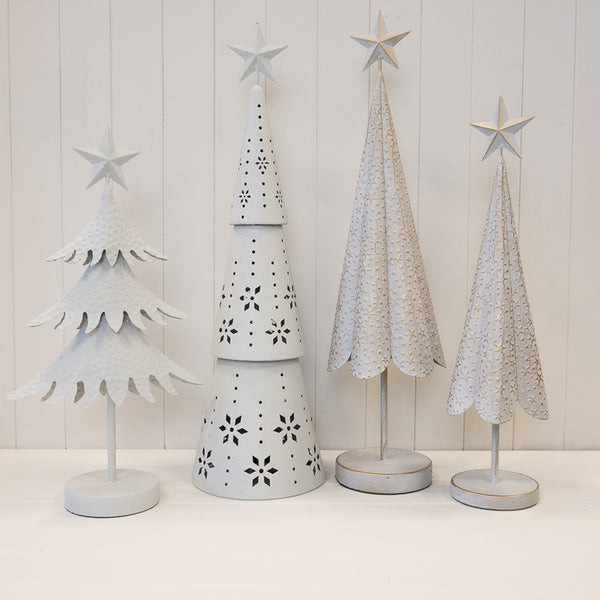 Off White Christmas Tree with Brushed Gold Stars Large