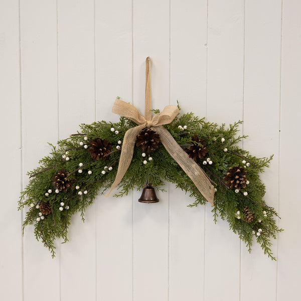 Arc Swag with White Berries, Pinecones, Bells and Bow