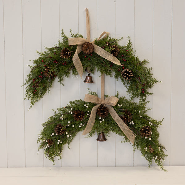 Arc Swag with White Berries, Pinecones, Bells and Bow