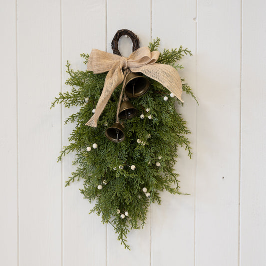 Teardrop Swag with White Berries, Bells and Bow