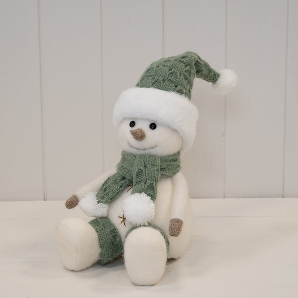 Felt Sage and White Sitting Snowman