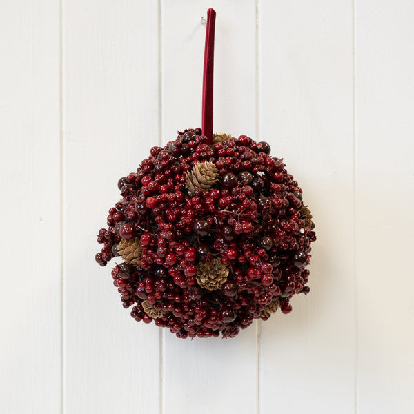 Luxury Burgundy Berry and Mini Pinecone Hanging Ball 18cm