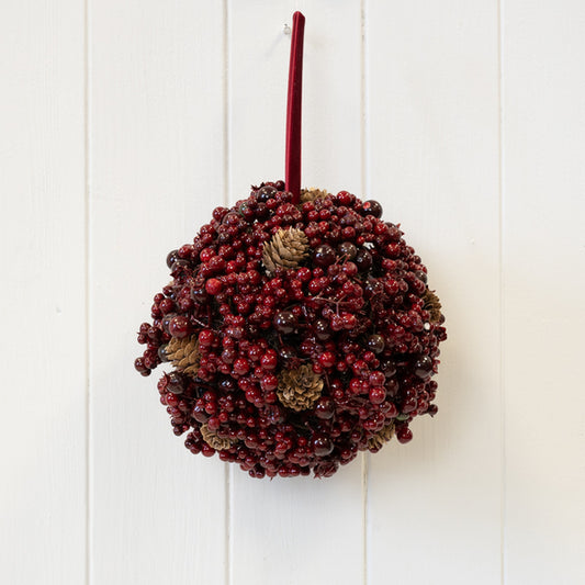 Luxury Burgundy Berry and Mini Pinecone Hanging Ball 18cm